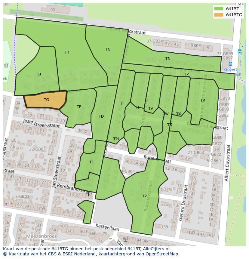 Afbeelding van het postcodegebied 6415 TG op de kaart.