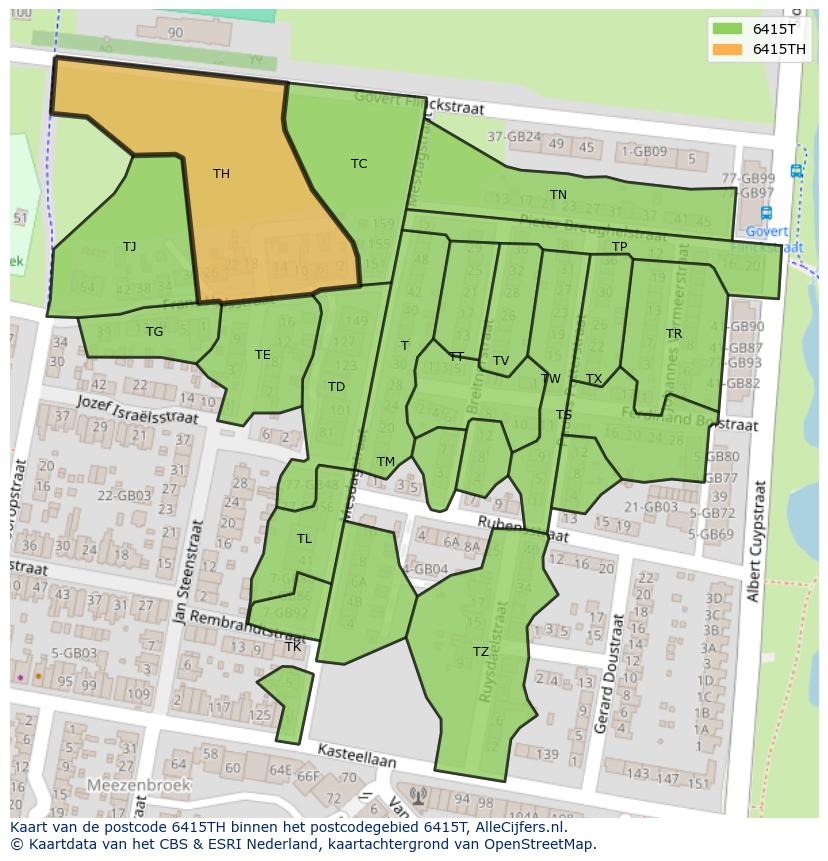 Afbeelding van het postcodegebied 6415 TH op de kaart.