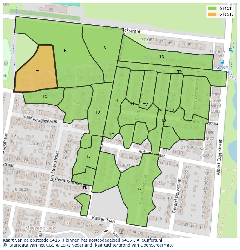 Afbeelding van het postcodegebied 6415 TJ op de kaart.