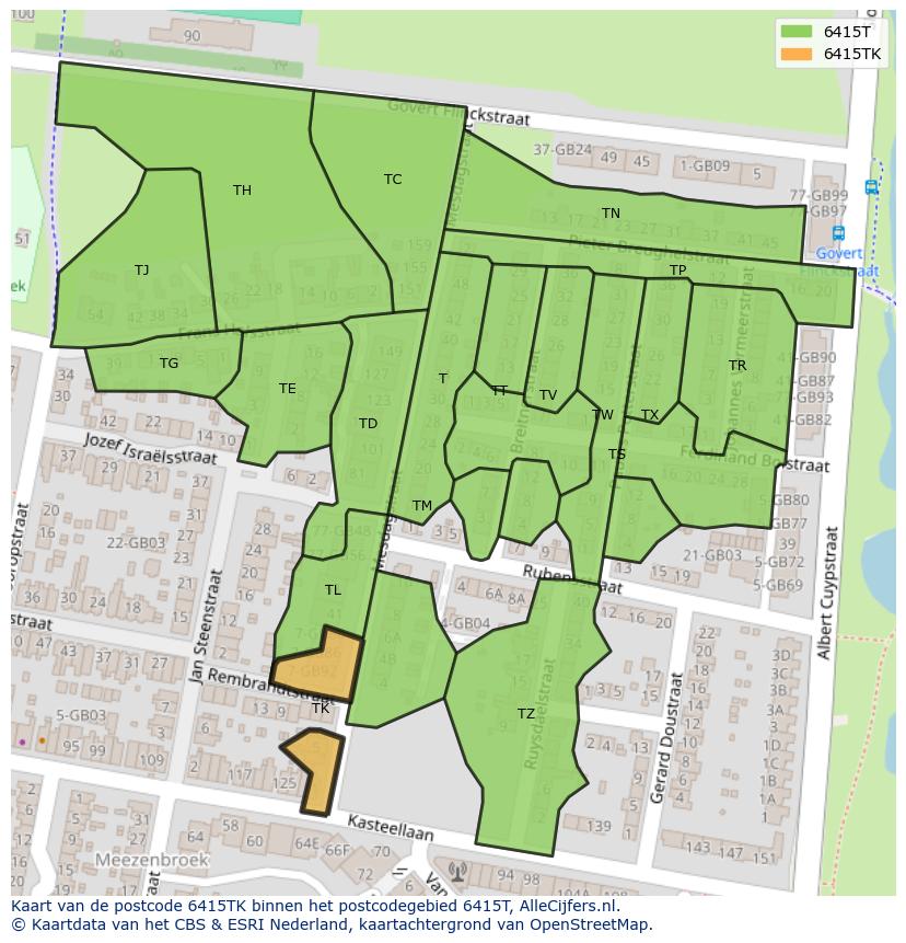 Afbeelding van het postcodegebied 6415 TK op de kaart.