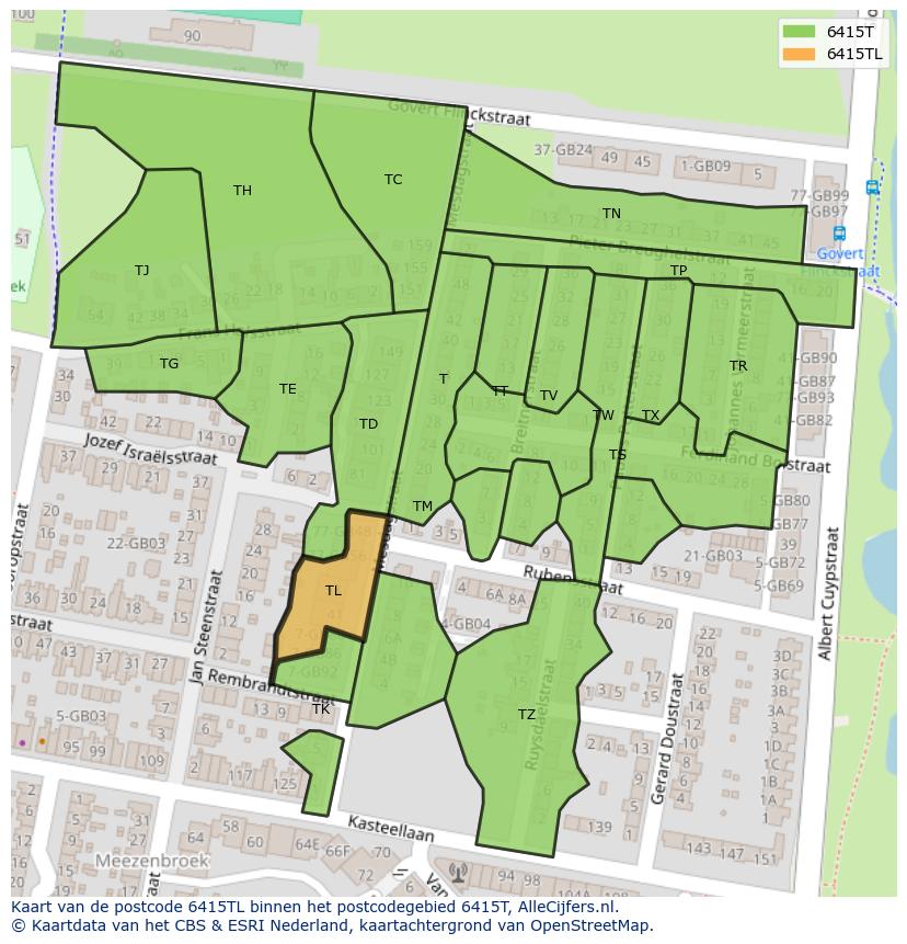 Afbeelding van het postcodegebied 6415 TL op de kaart.