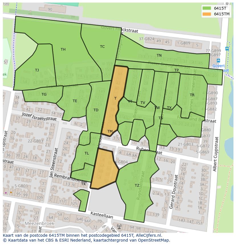 Afbeelding van het postcodegebied 6415 TM op de kaart.