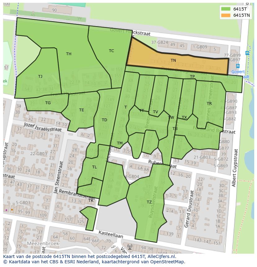 Afbeelding van het postcodegebied 6415 TN op de kaart.