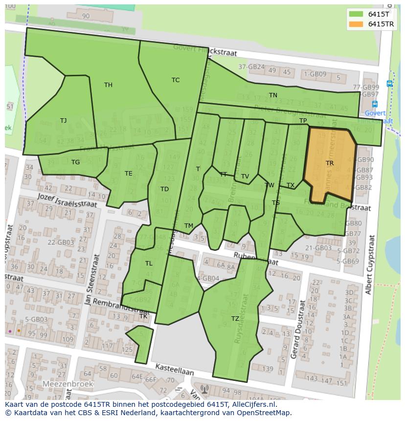 Afbeelding van het postcodegebied 6415 TR op de kaart.