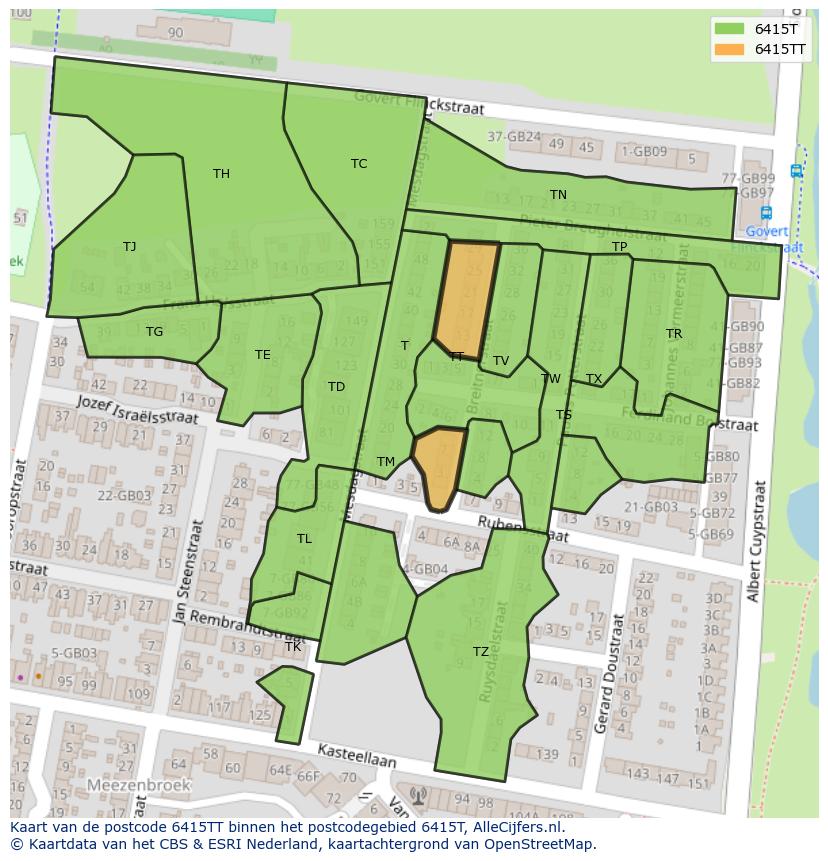 Afbeelding van het postcodegebied 6415 TT op de kaart.