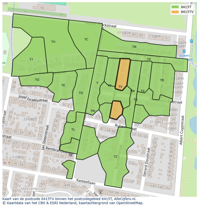 Afbeelding van het postcodegebied 6415 TV op de kaart.