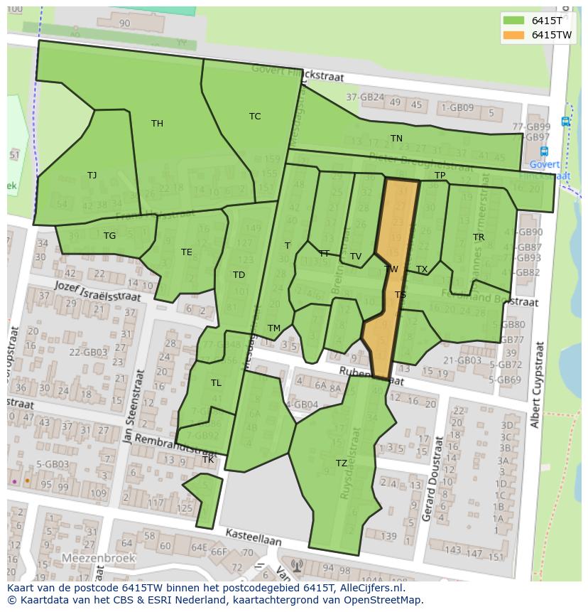 Afbeelding van het postcodegebied 6415 TW op de kaart.