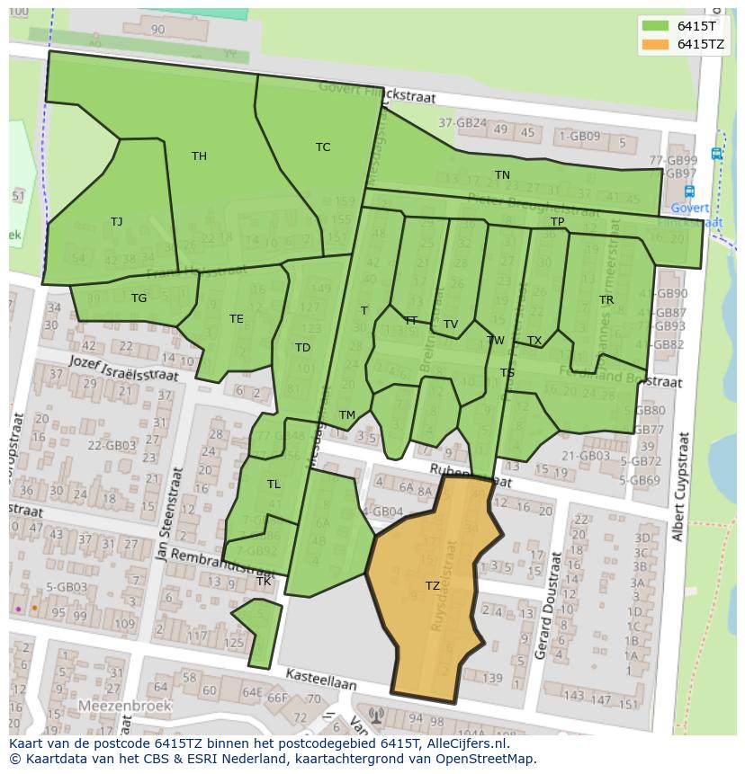 Afbeelding van het postcodegebied 6415 TZ op de kaart.