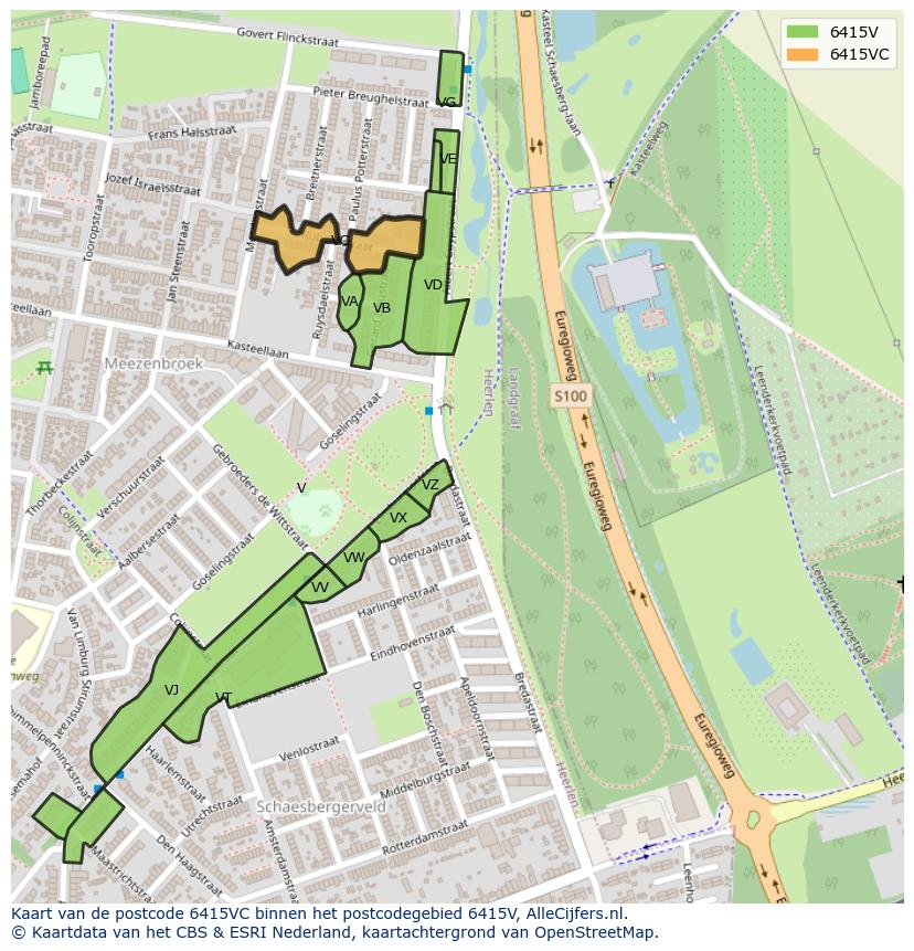Afbeelding van het postcodegebied 6415 VC op de kaart.