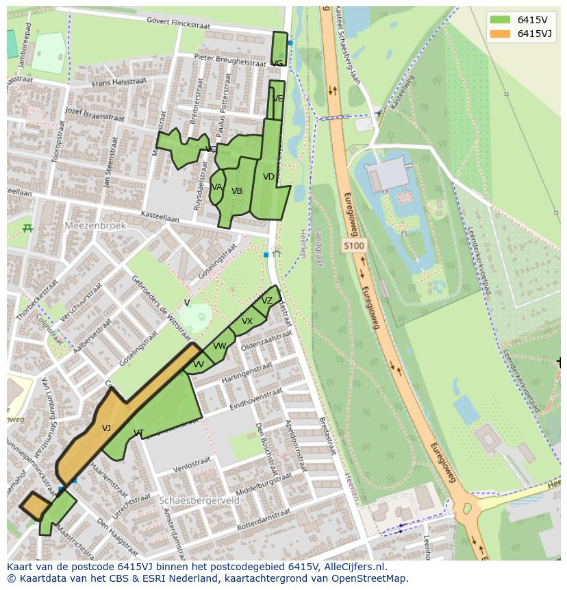 Afbeelding van het postcodegebied 6415 VJ op de kaart.
