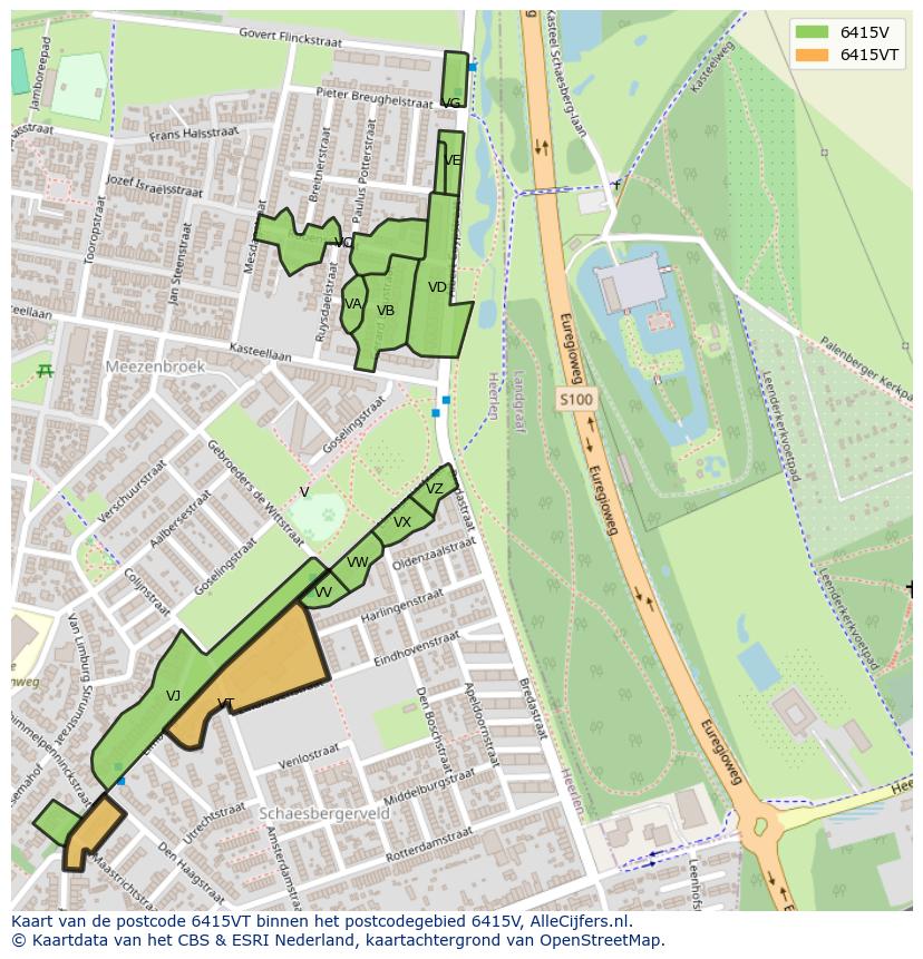 Afbeelding van het postcodegebied 6415 VT op de kaart.