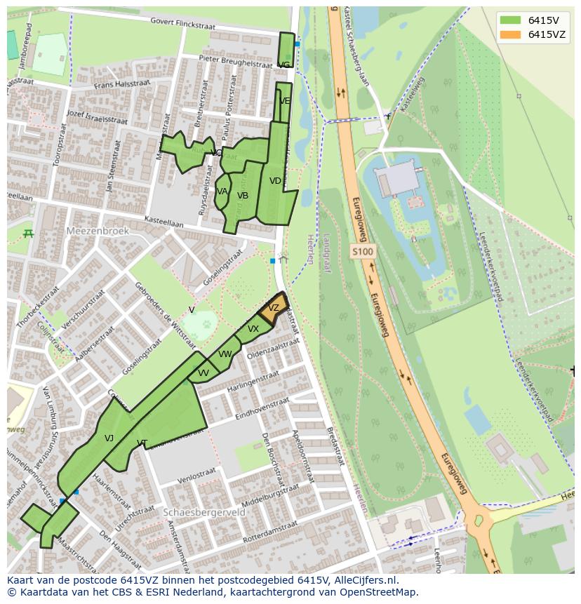 Afbeelding van het postcodegebied 6415 VZ op de kaart.