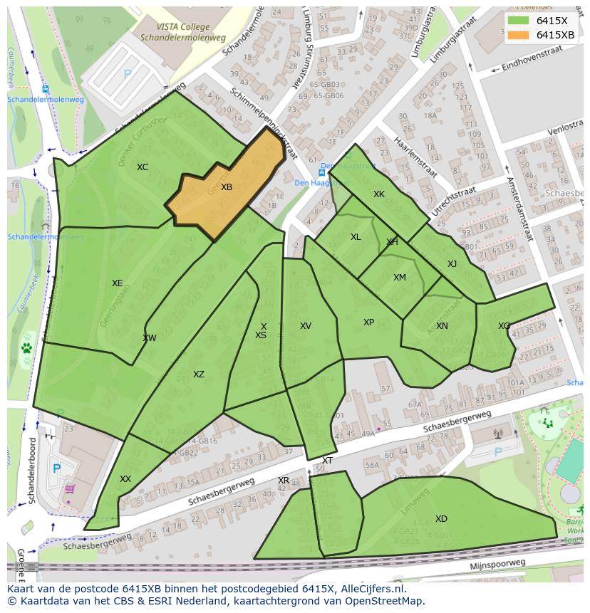 Afbeelding van het postcodegebied 6415 XB op de kaart.