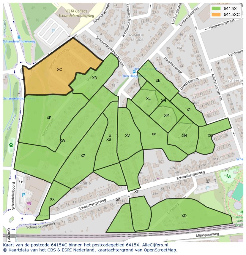 Afbeelding van het postcodegebied 6415 XC op de kaart.