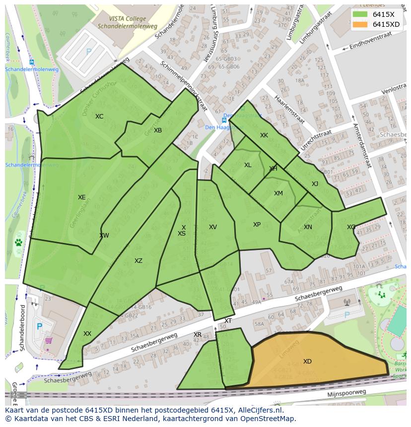Afbeelding van het postcodegebied 6415 XD op de kaart.