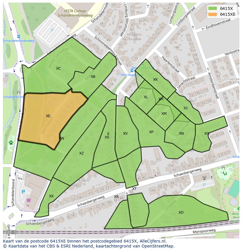 Afbeelding van het postcodegebied 6415 XE op de kaart.