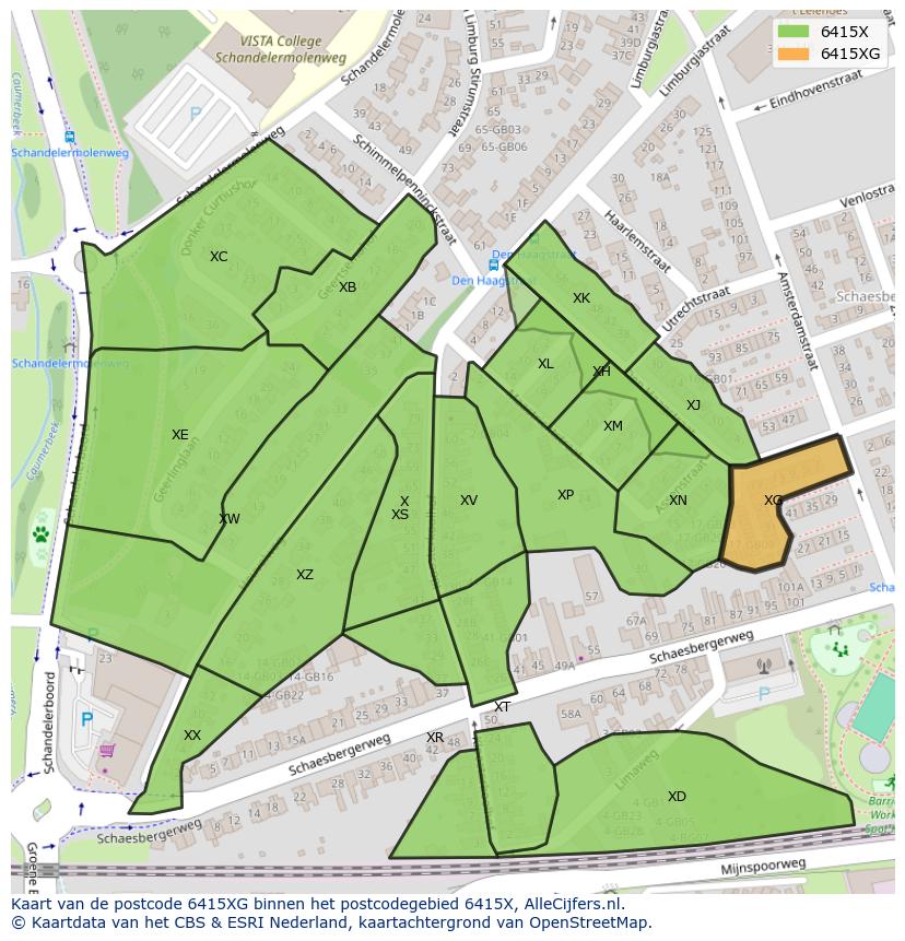 Afbeelding van het postcodegebied 6415 XG op de kaart.