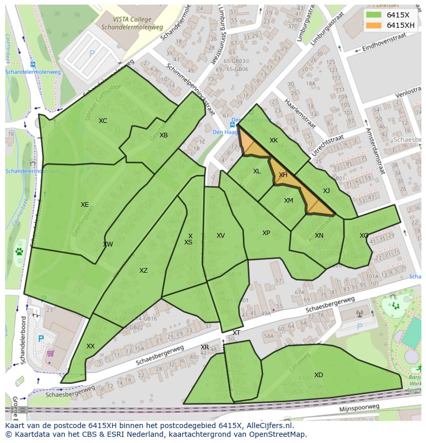 Afbeelding van het postcodegebied 6415 XH op de kaart.