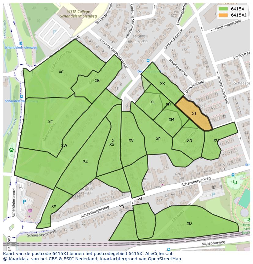 Afbeelding van het postcodegebied 6415 XJ op de kaart.