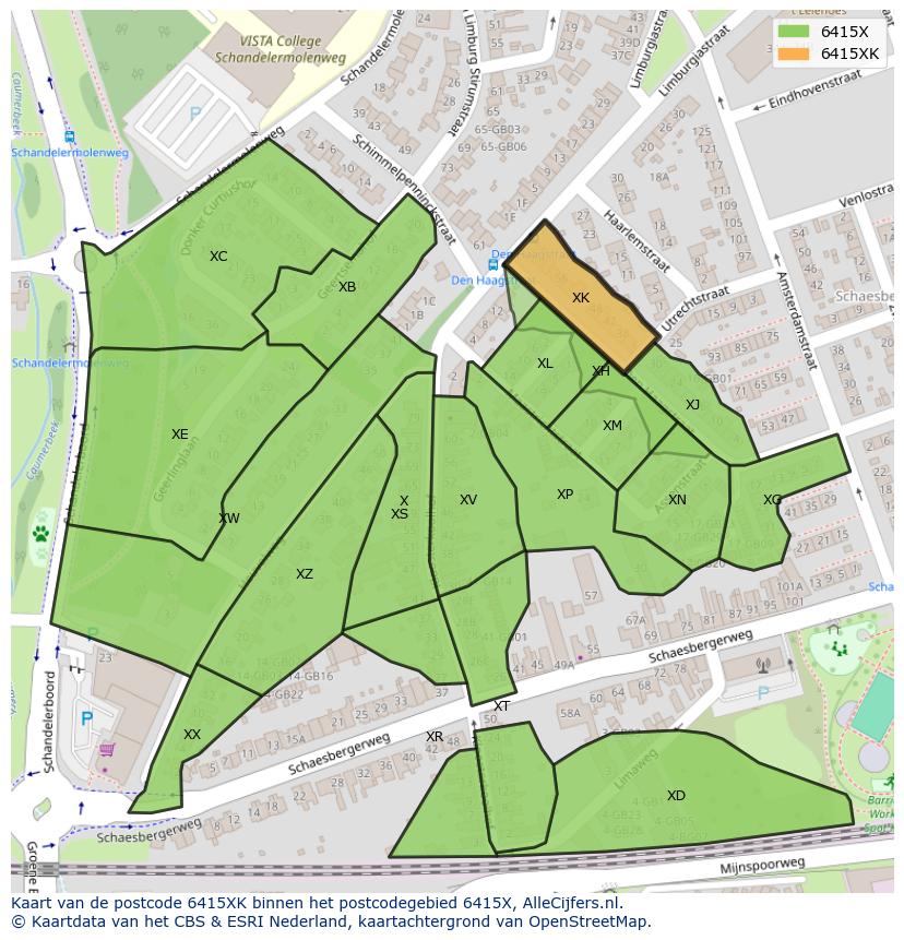 Afbeelding van het postcodegebied 6415 XK op de kaart.