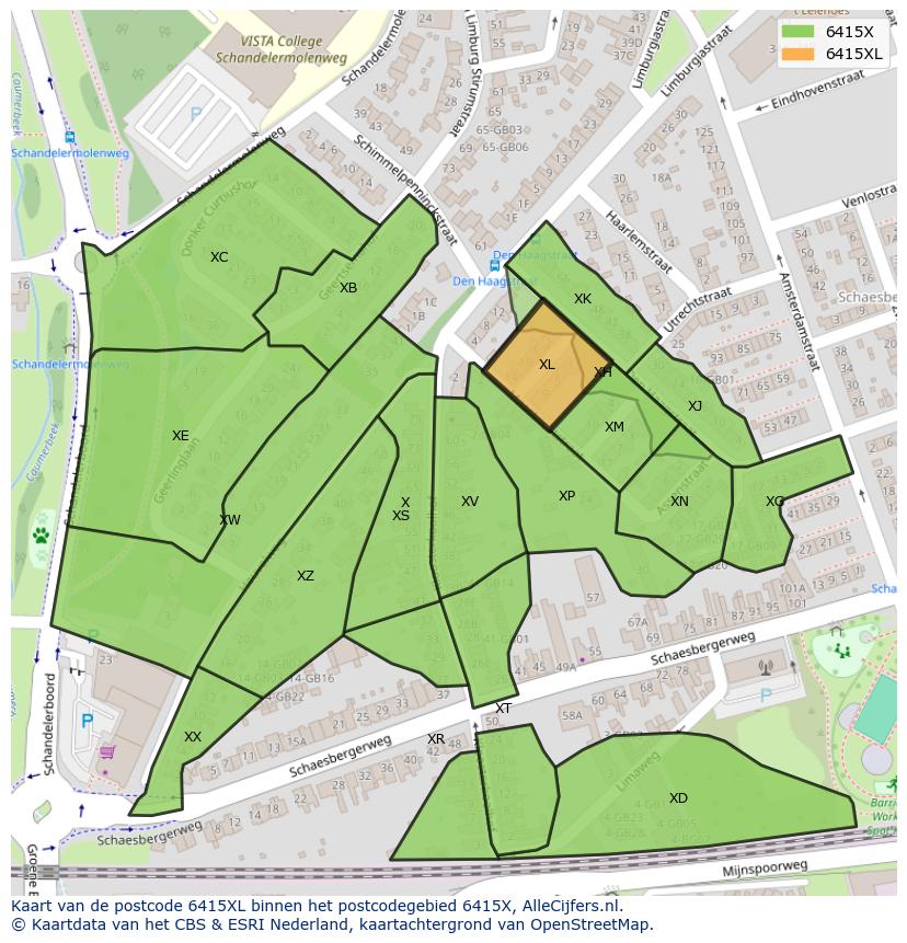 Afbeelding van het postcodegebied 6415 XL op de kaart.