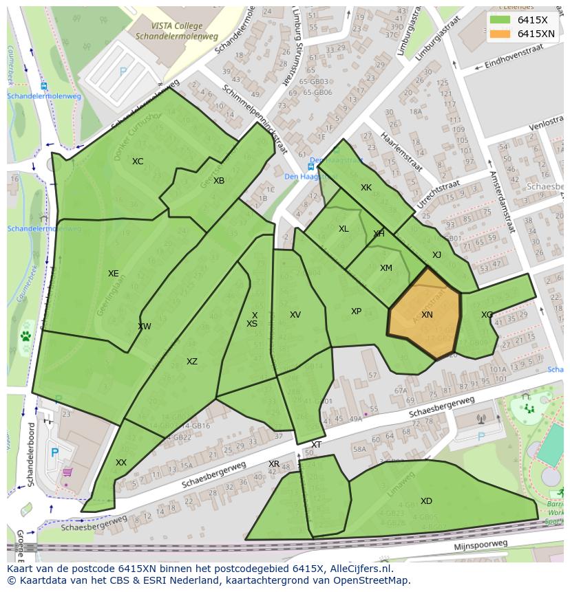 Afbeelding van het postcodegebied 6415 XN op de kaart.