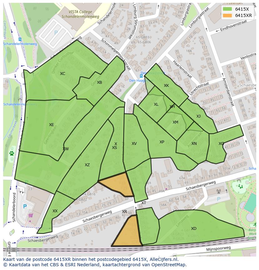 Afbeelding van het postcodegebied 6415 XR op de kaart.