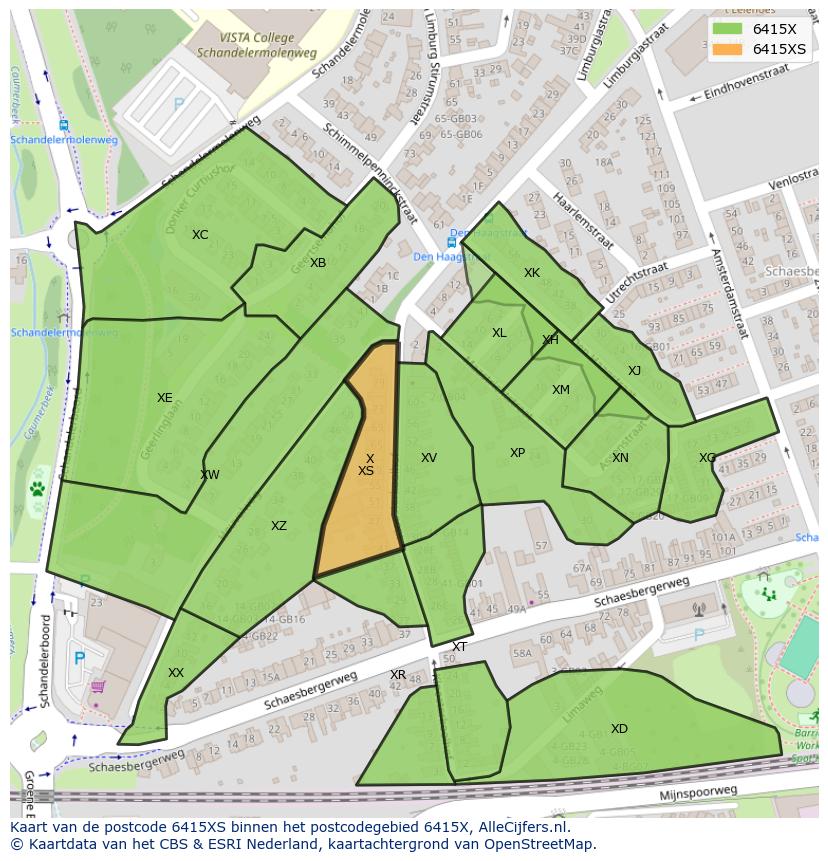 Afbeelding van het postcodegebied 6415 XS op de kaart.