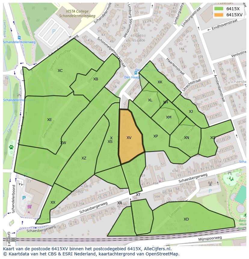 Afbeelding van het postcodegebied 6415 XV op de kaart.