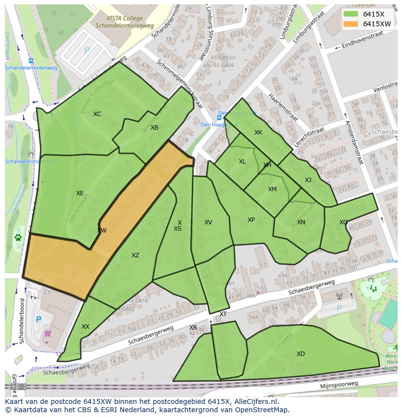 Afbeelding van het postcodegebied 6415 XW op de kaart.