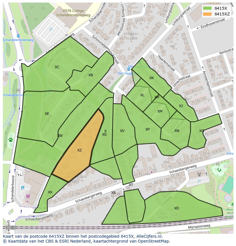 Afbeelding van het postcodegebied 6415 XZ op de kaart.