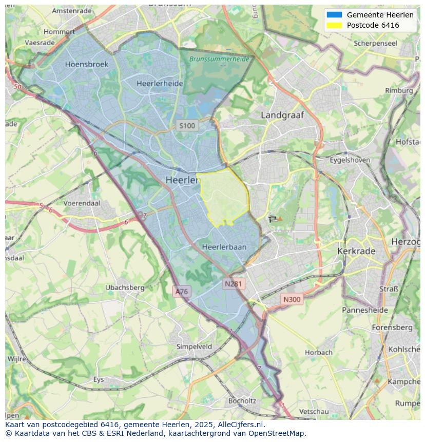 Afbeelding van het postcodegebied 6416 op de kaart.