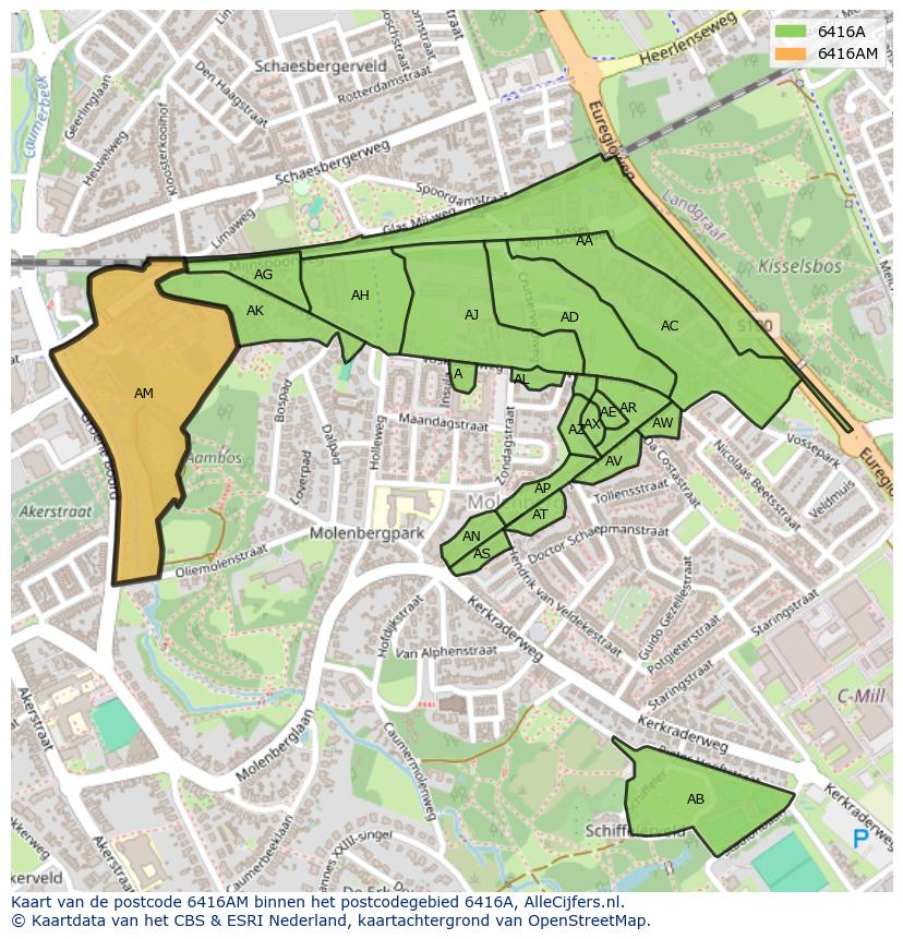 Afbeelding van het postcodegebied 6416 AM op de kaart.