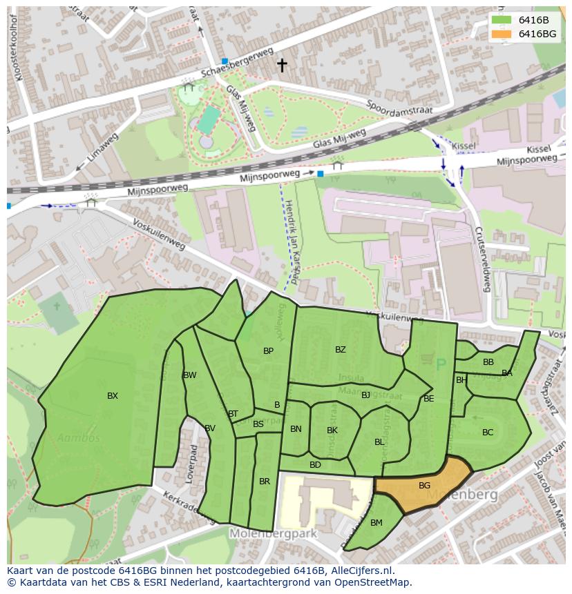 Afbeelding van het postcodegebied 6416 BG op de kaart.