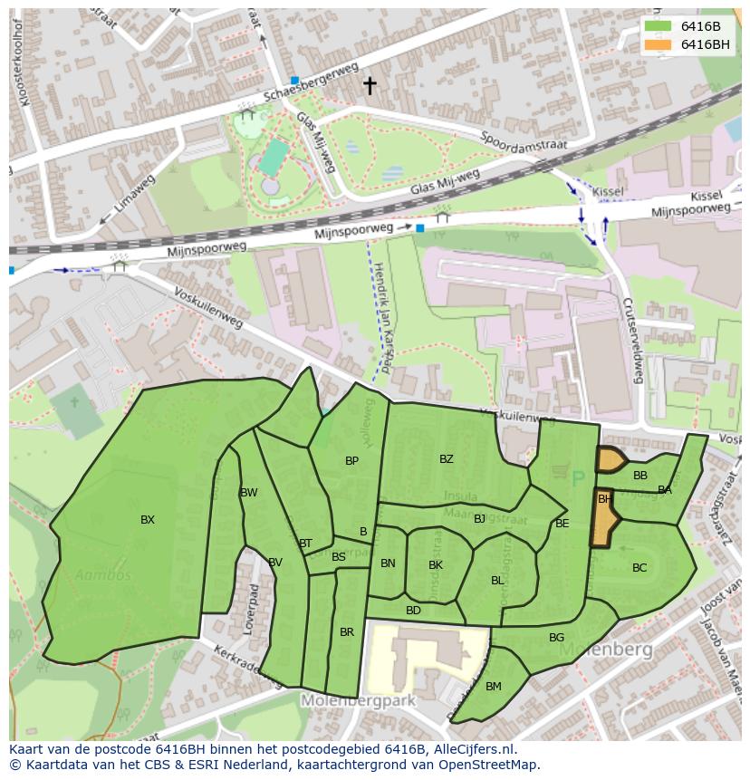 Afbeelding van het postcodegebied 6416 BH op de kaart.