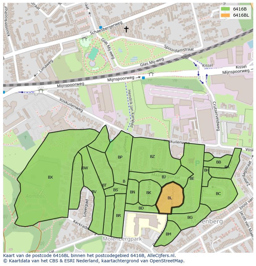 Afbeelding van het postcodegebied 6416 BL op de kaart.