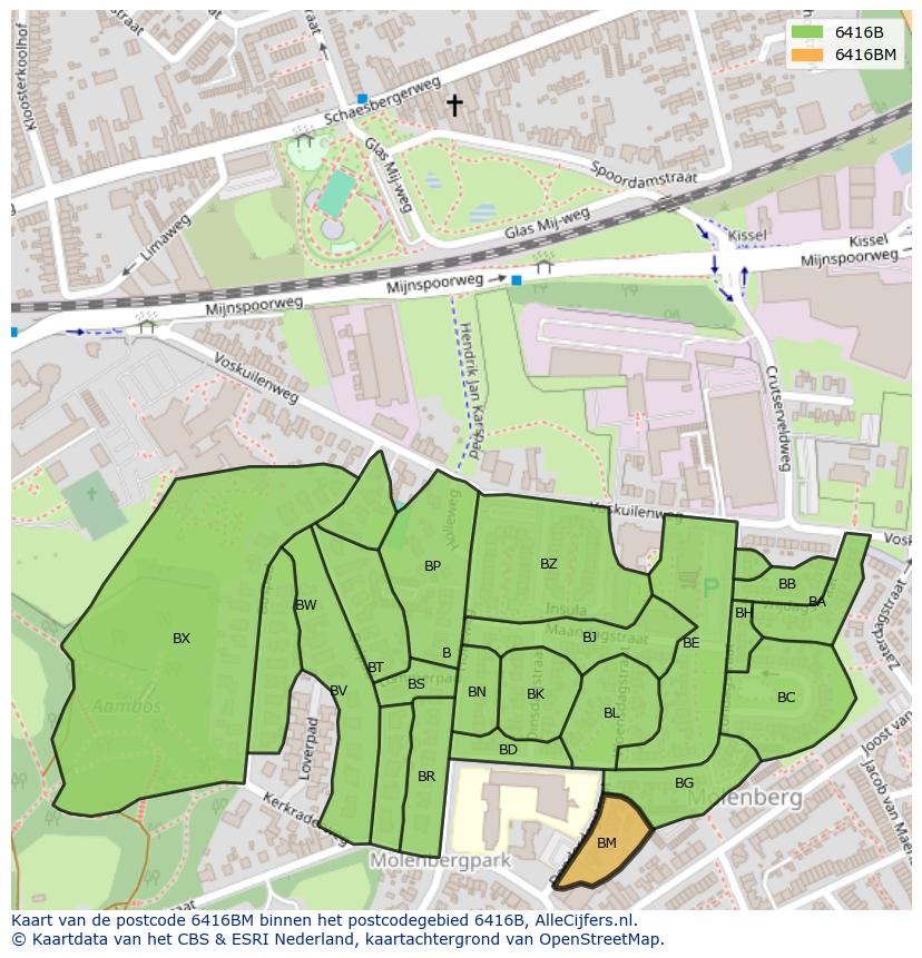 Afbeelding van het postcodegebied 6416 BM op de kaart.