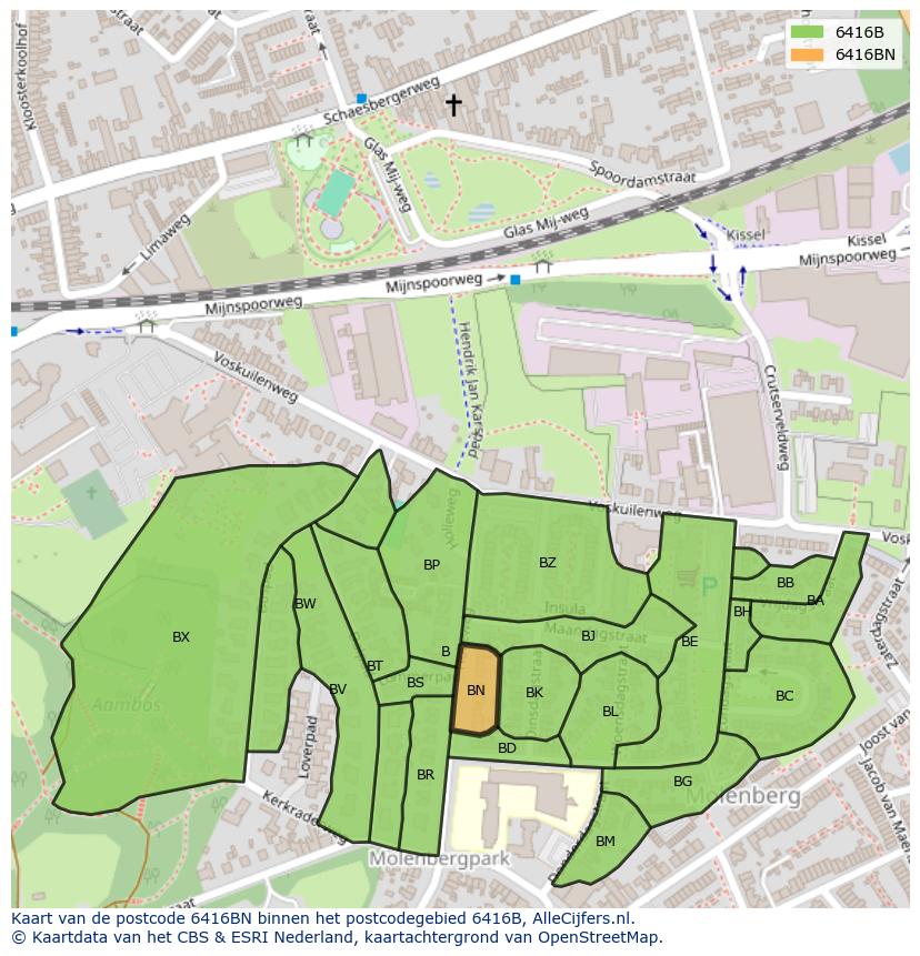 Afbeelding van het postcodegebied 6416 BN op de kaart.