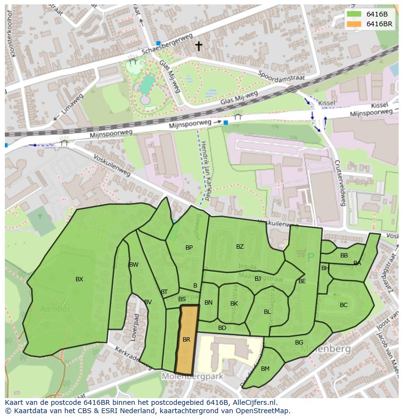 Afbeelding van het postcodegebied 6416 BR op de kaart.