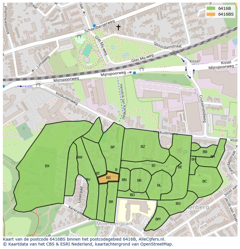 Afbeelding van het postcodegebied 6416 BS op de kaart.