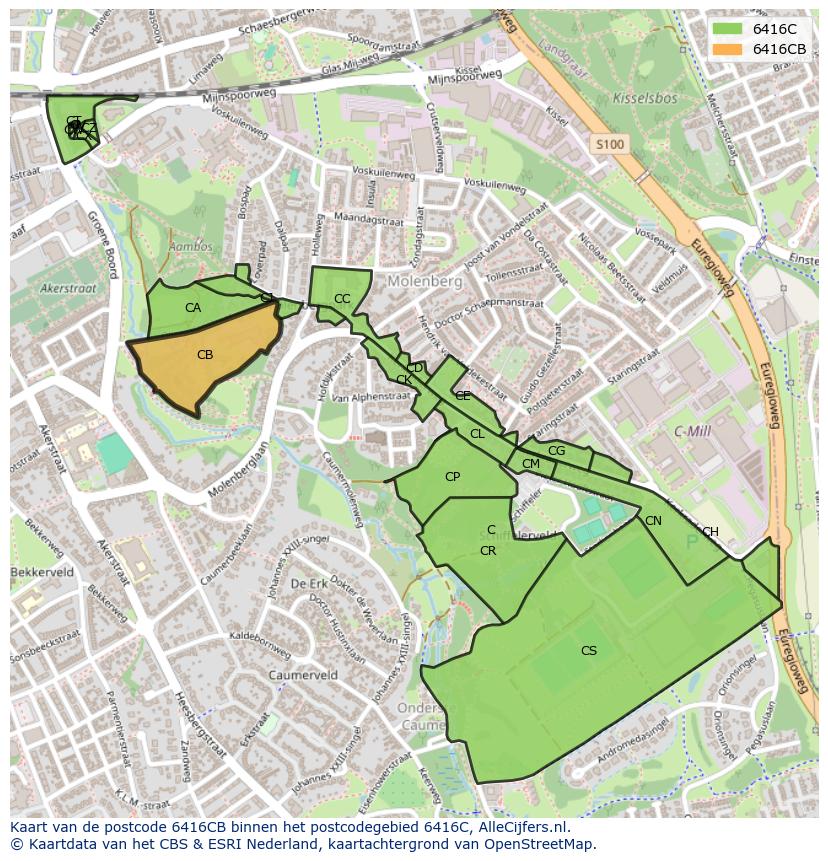 Afbeelding van het postcodegebied 6416 CB op de kaart.