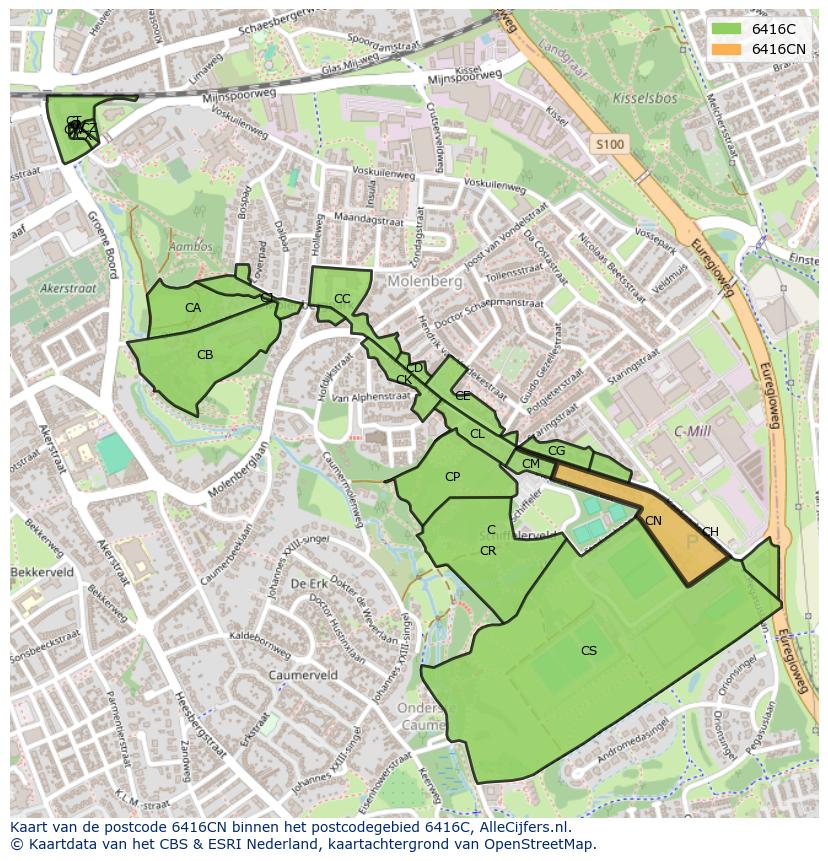 Afbeelding van het postcodegebied 6416 CN op de kaart.