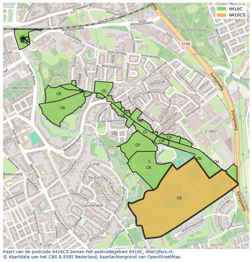 Afbeelding van het postcodegebied 6416 CS op de kaart.