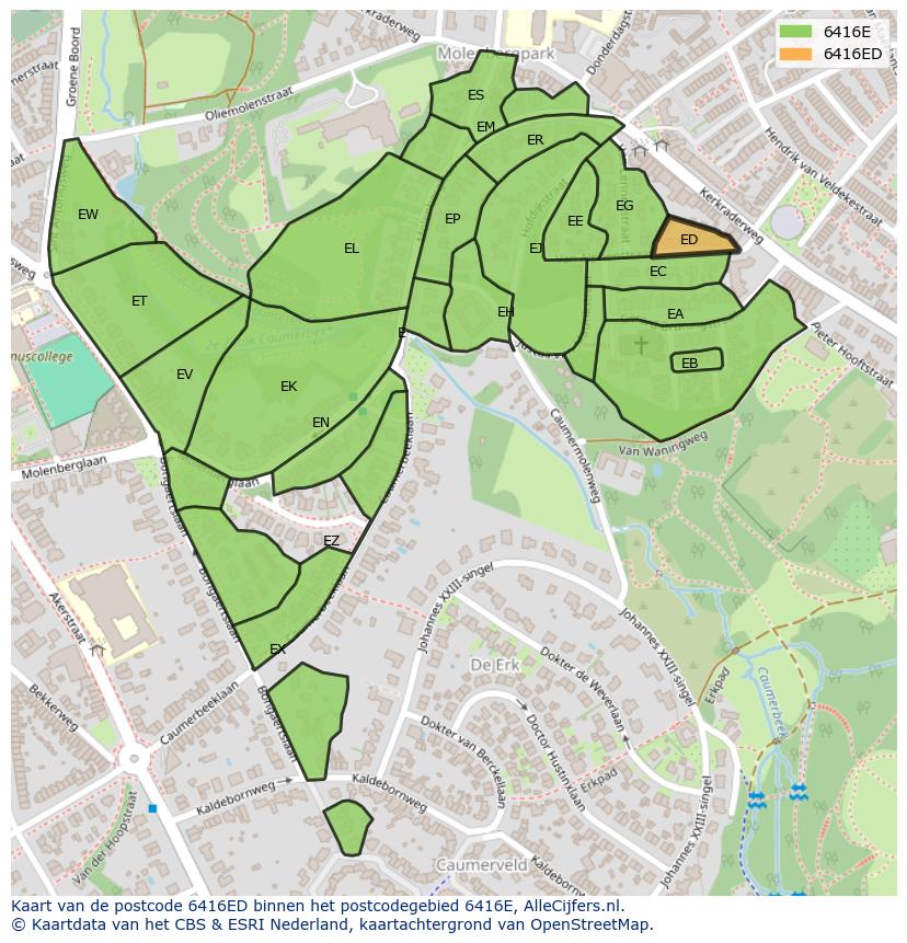 Afbeelding van het postcodegebied 6416 ED op de kaart.
