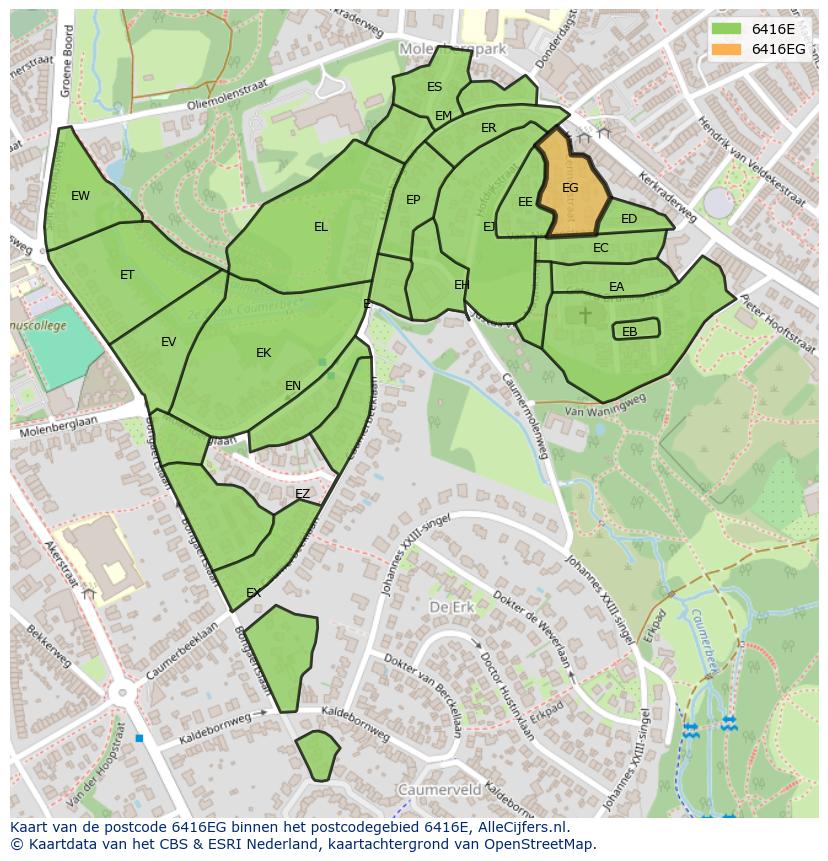 Afbeelding van het postcodegebied 6416 EG op de kaart.