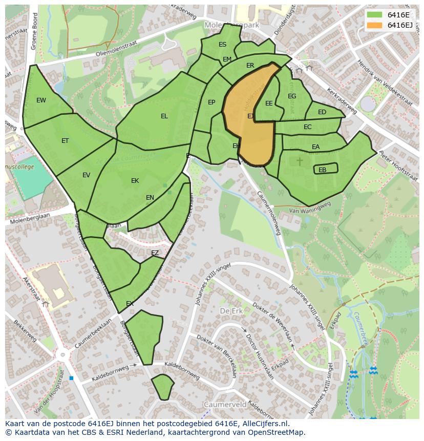 Afbeelding van het postcodegebied 6416 EJ op de kaart.