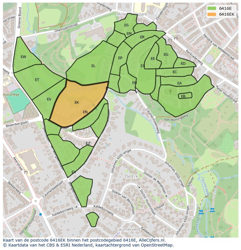 Afbeelding van het postcodegebied 6416 EK op de kaart.