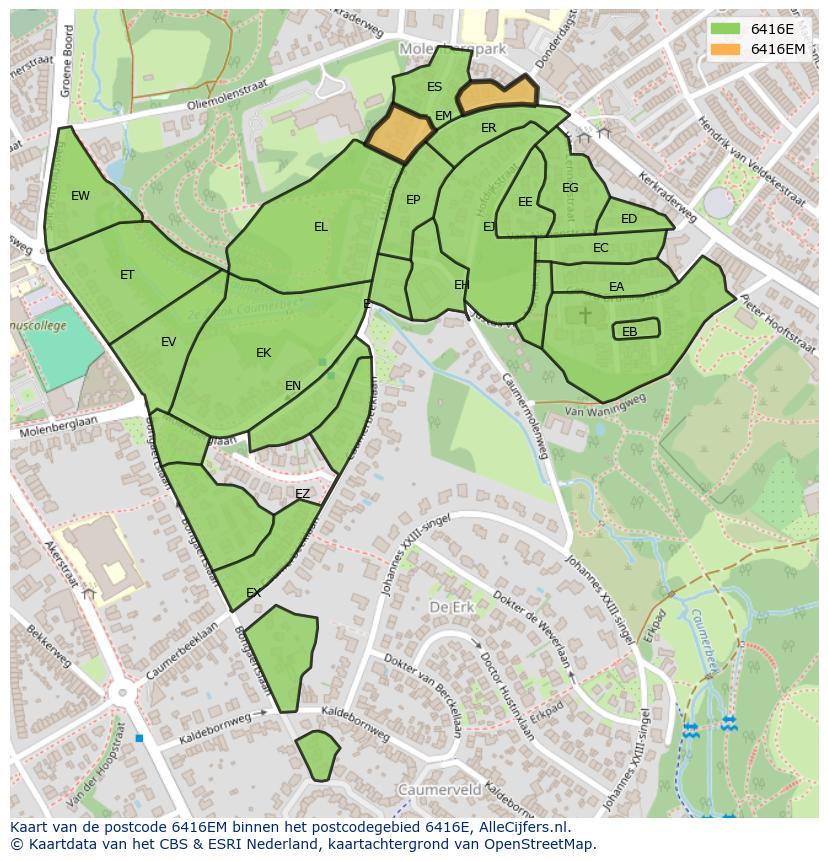 Afbeelding van het postcodegebied 6416 EM op de kaart.