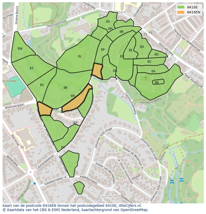Afbeelding van het postcodegebied 6416 EN op de kaart.