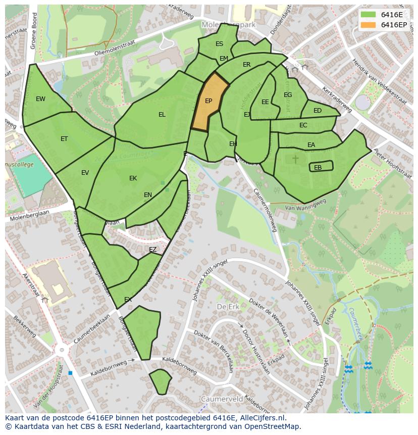 Afbeelding van het postcodegebied 6416 EP op de kaart.